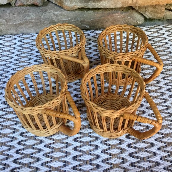 Wicker Glass Holders Boho Tiki Bar Lot 4